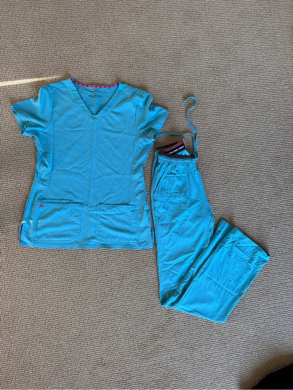 HeartSoul Women's Turquoise Scrub Set with Straight Leg Pants